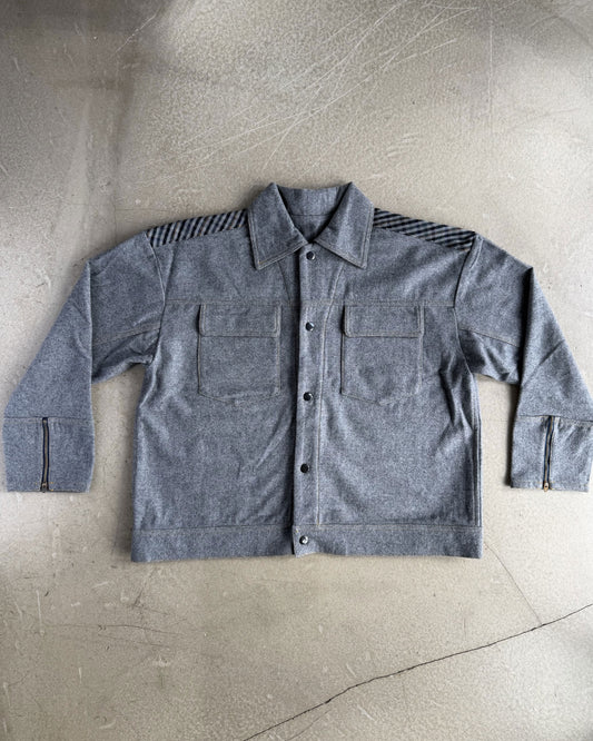 Grey & Plaid Solid Wool Jacket