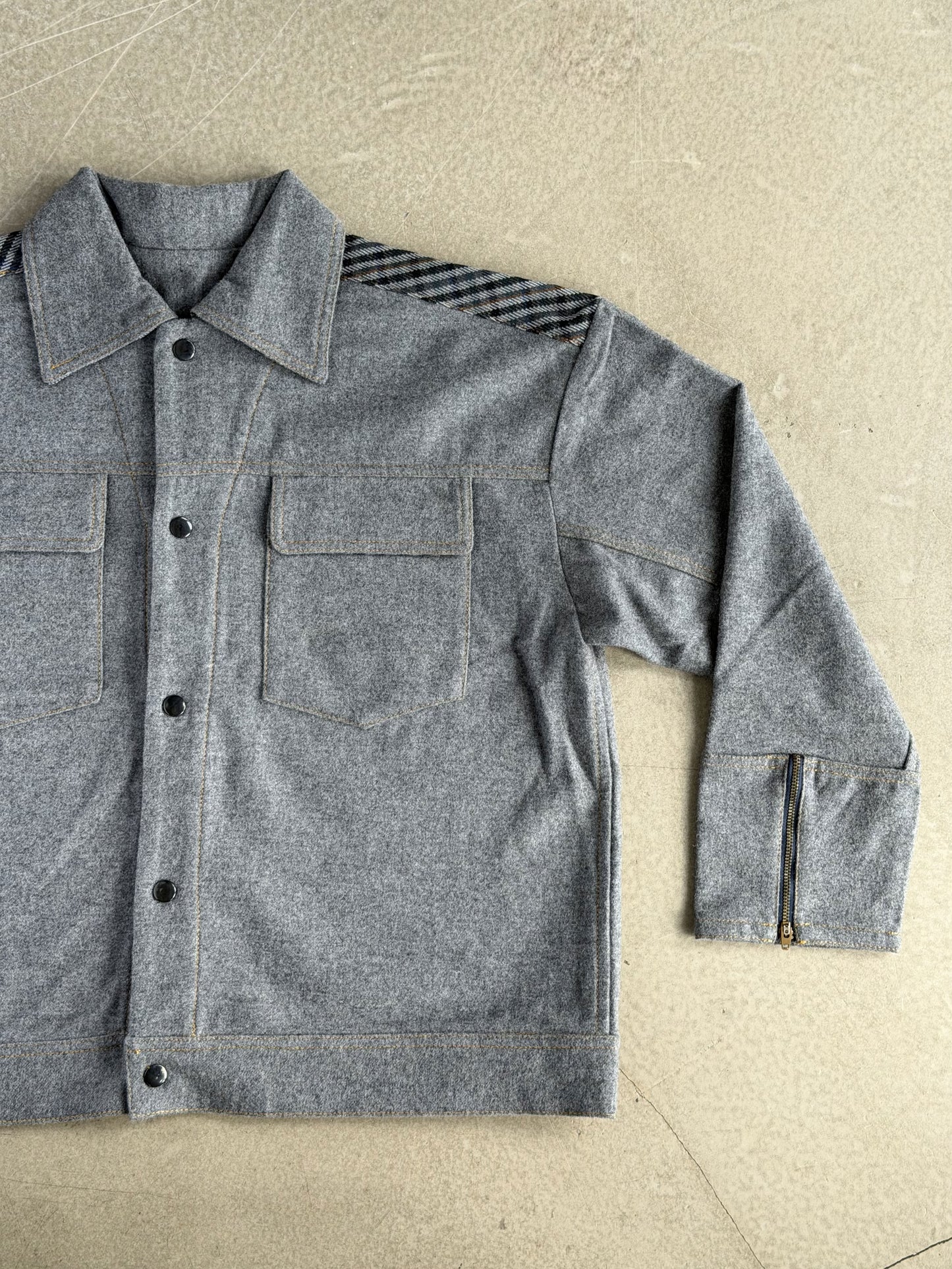 Grey & Plaid Solid Wool Jacket