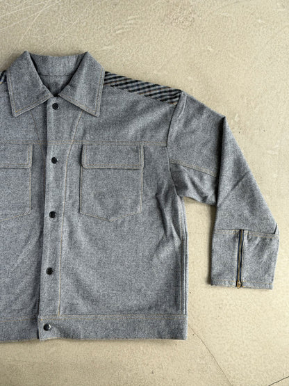 Grey & Plaid Solid Wool Jacket