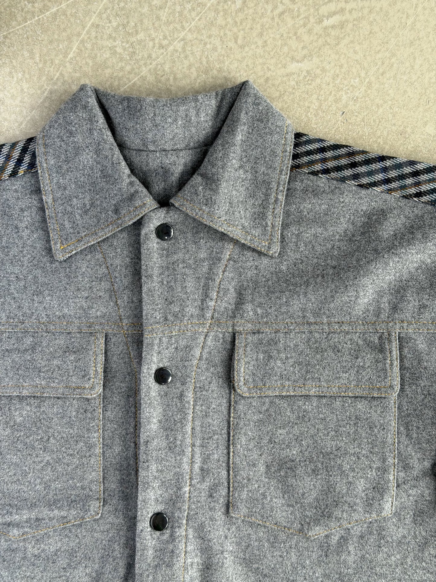 Grey & Plaid Solid Wool Jacket