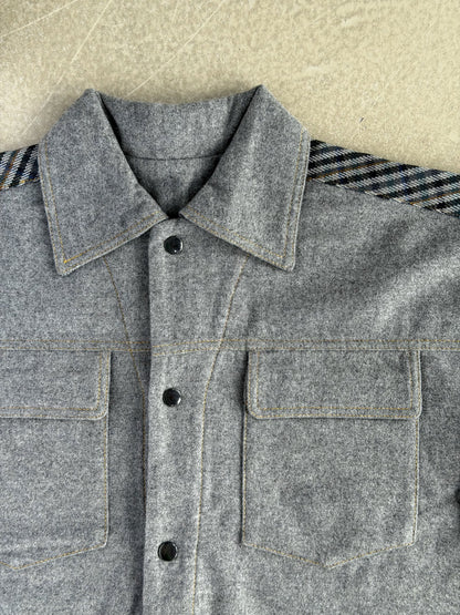 Grey & Plaid Solid Wool Jacket