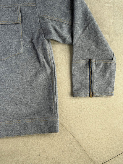 Grey & Plaid Solid Wool Jacket
