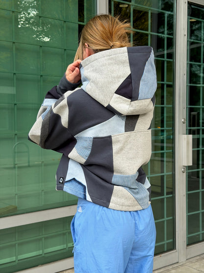 Grey Multi Scrapwork Cropped Hoodie – Cotton Mix, Size L
