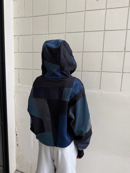 Black & Blue Cropped Hoodie Scrapwork size L
