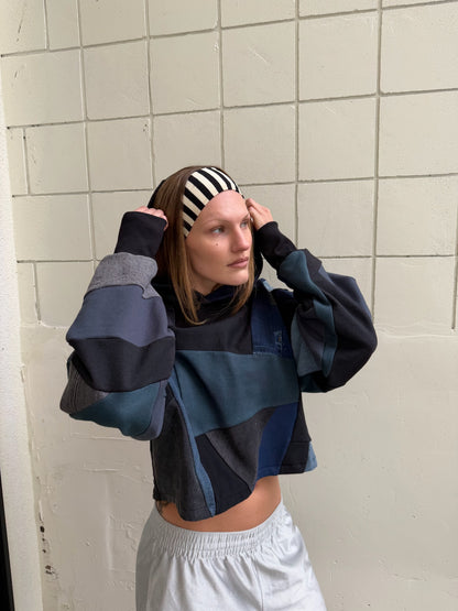Black & Blue Cropped Hoodie Scrapwork size L