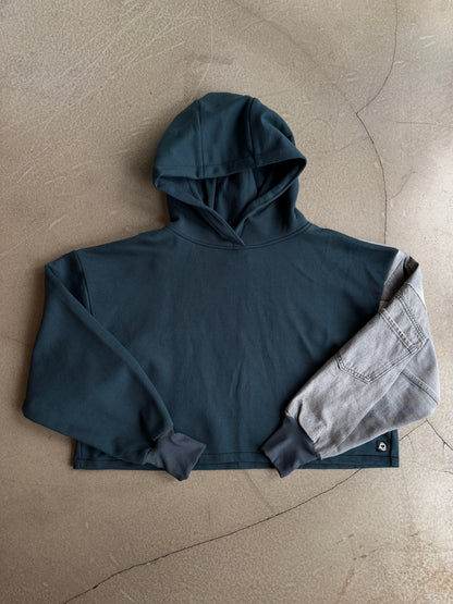 Teal & Grey Sleeve Cropped Hoodie – Cotton Mix, Size XXL