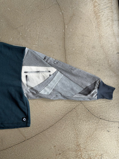 Teal & Grey Sleeve Cropped Hoodie – Cotton Mix, Size XXL