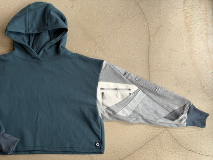 Teal & Grey Sleeve Cropped Hoodie – Cotton Mix, Size XXL