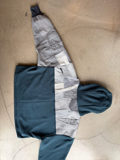 Teal & Grey Sleeve Cropped Hoodie – Cotton Mix, Size XXL