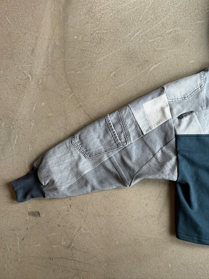 Teal & Grey Sleeve Cropped Hoodie – Cotton Mix, Size XXL
