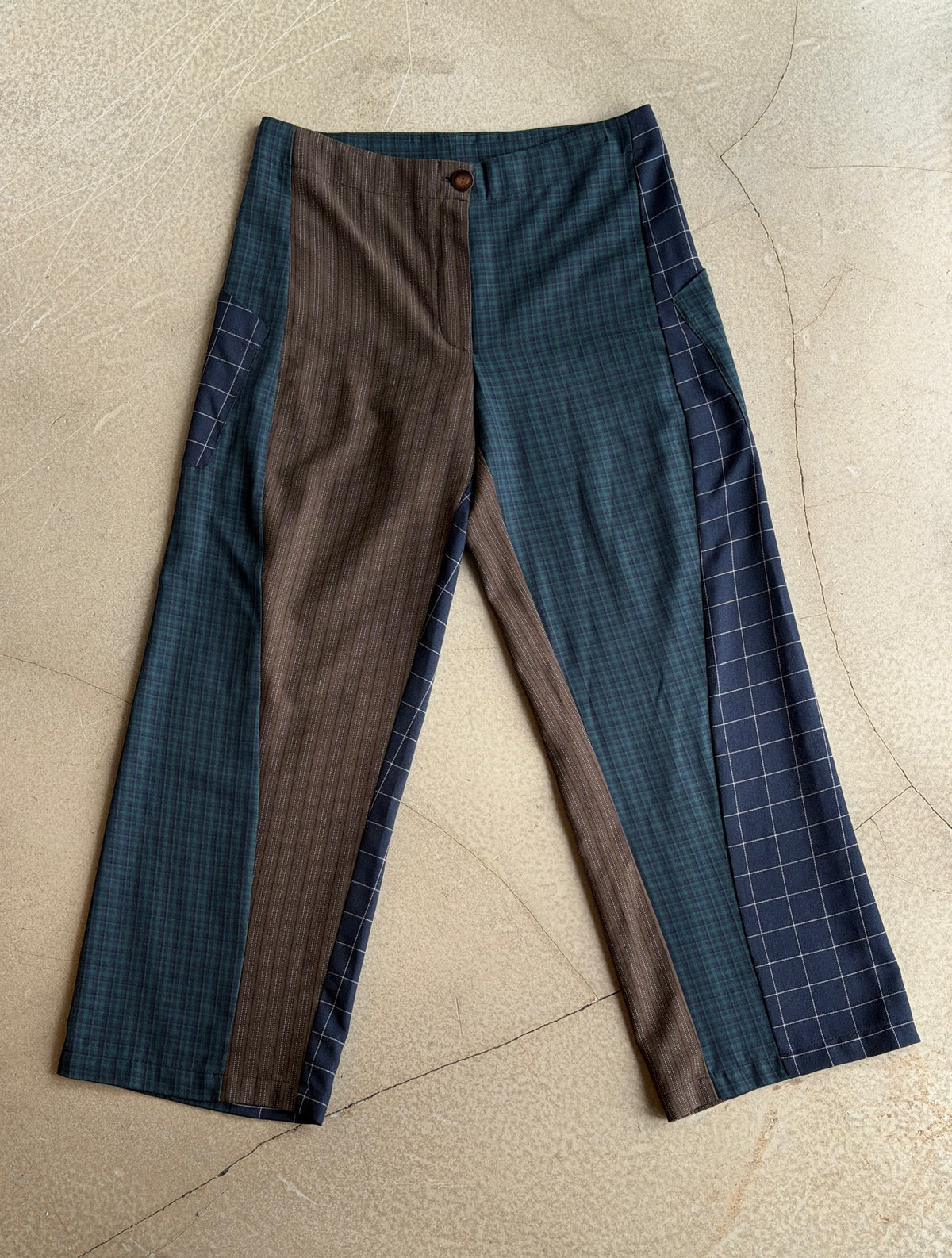 Baggy Pant – Wool Plaid Suiting in Brown, Navy & Green