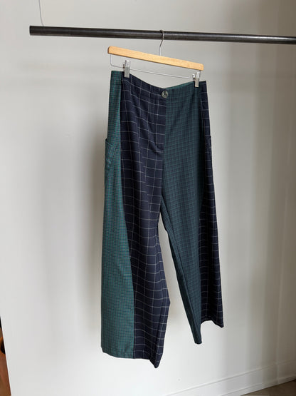 Baggy Pant – Wool Plaid Suiting in Navy & Green