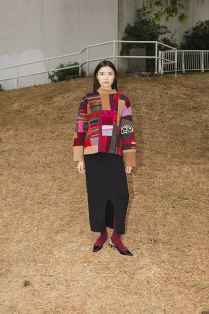 The Slack Sweater in Mixed Brown & Red Scrapwork Wool