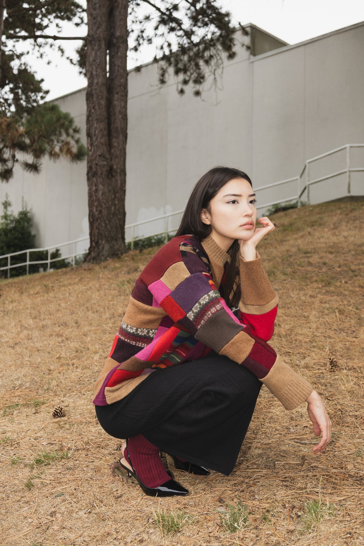 The Slack Sweater in Mixed Brown & Red Scrapwork Wool