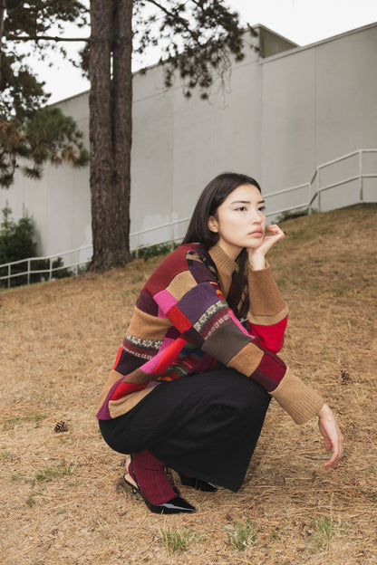 The Slack Sweater in Mixed Brown & Red Scrapwork Wool