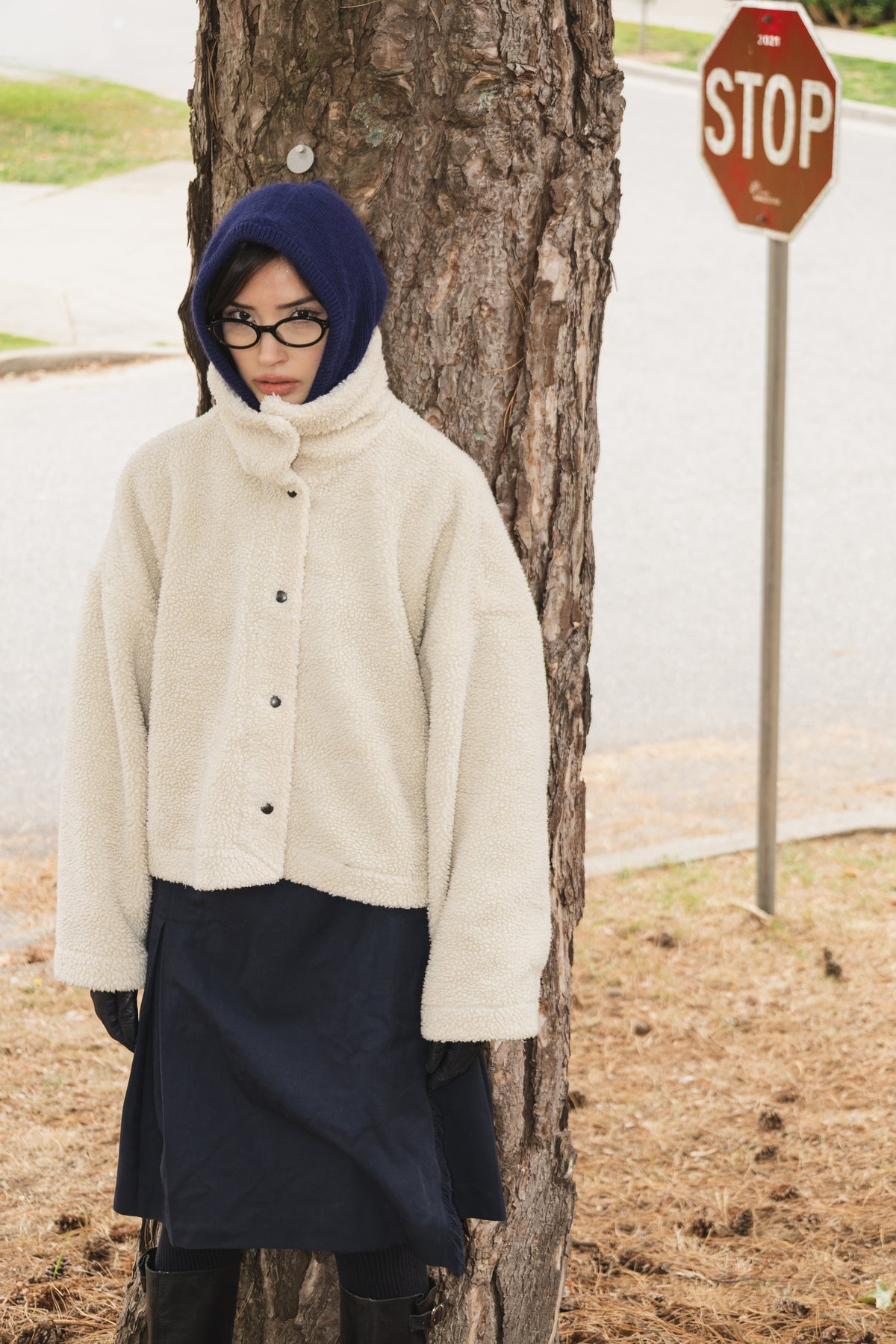 The Cropped Enclave Coat in Sherpa