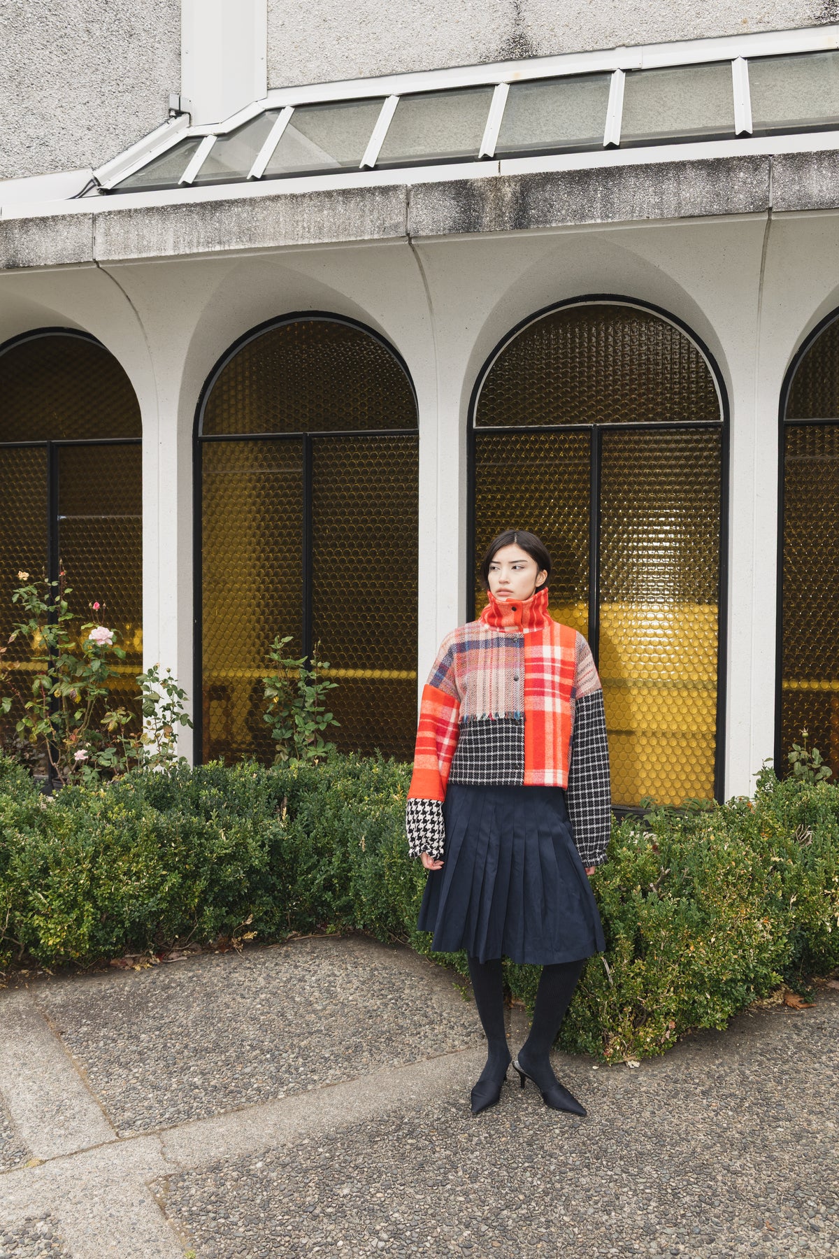 The Cropped Enclave Coat in Patchwork Wool