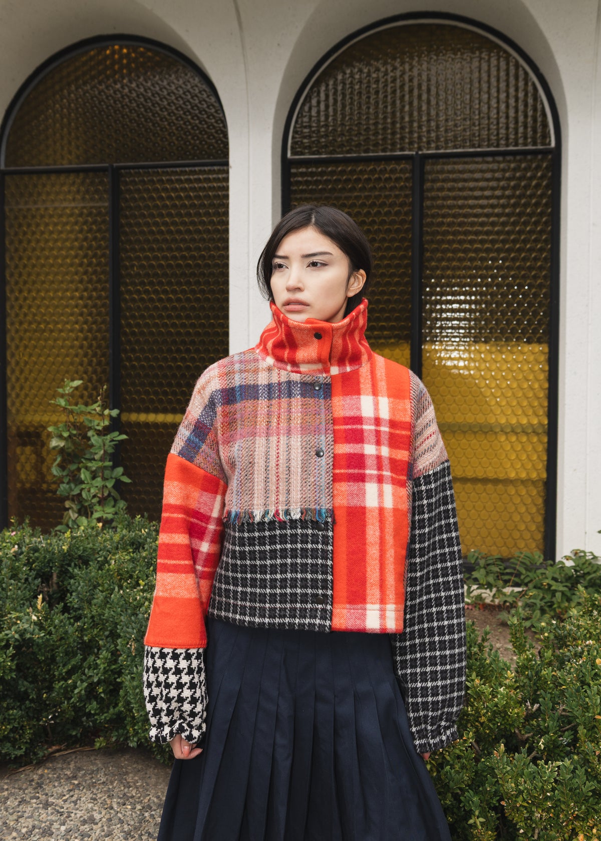 The Cropped Enclave Coat in Patchwork Wool