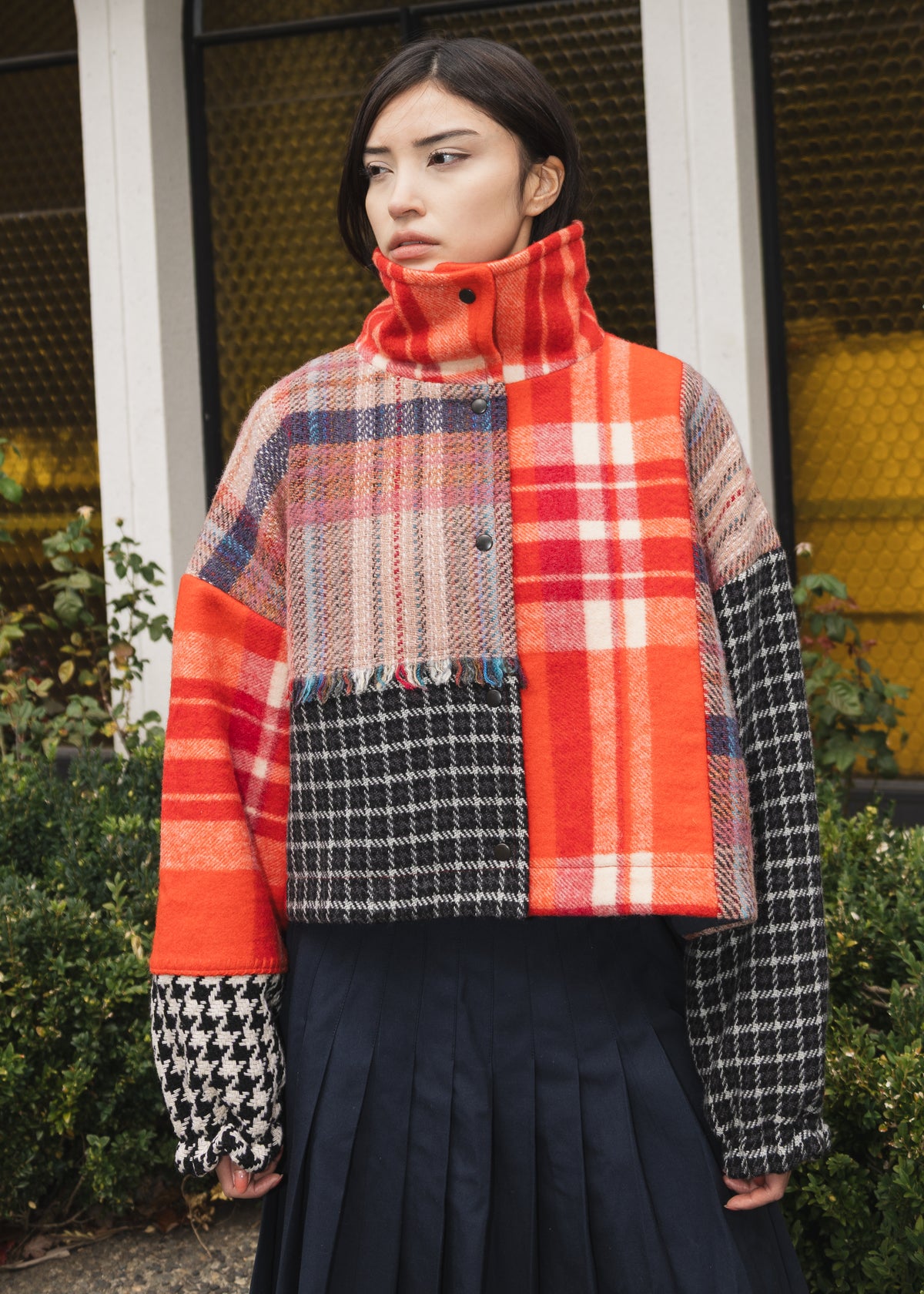 The Cropped Enclave Coat in Patchwork Wool