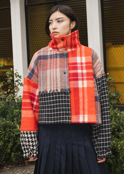 The Cropped Enclave Coat in Patchwork Wool