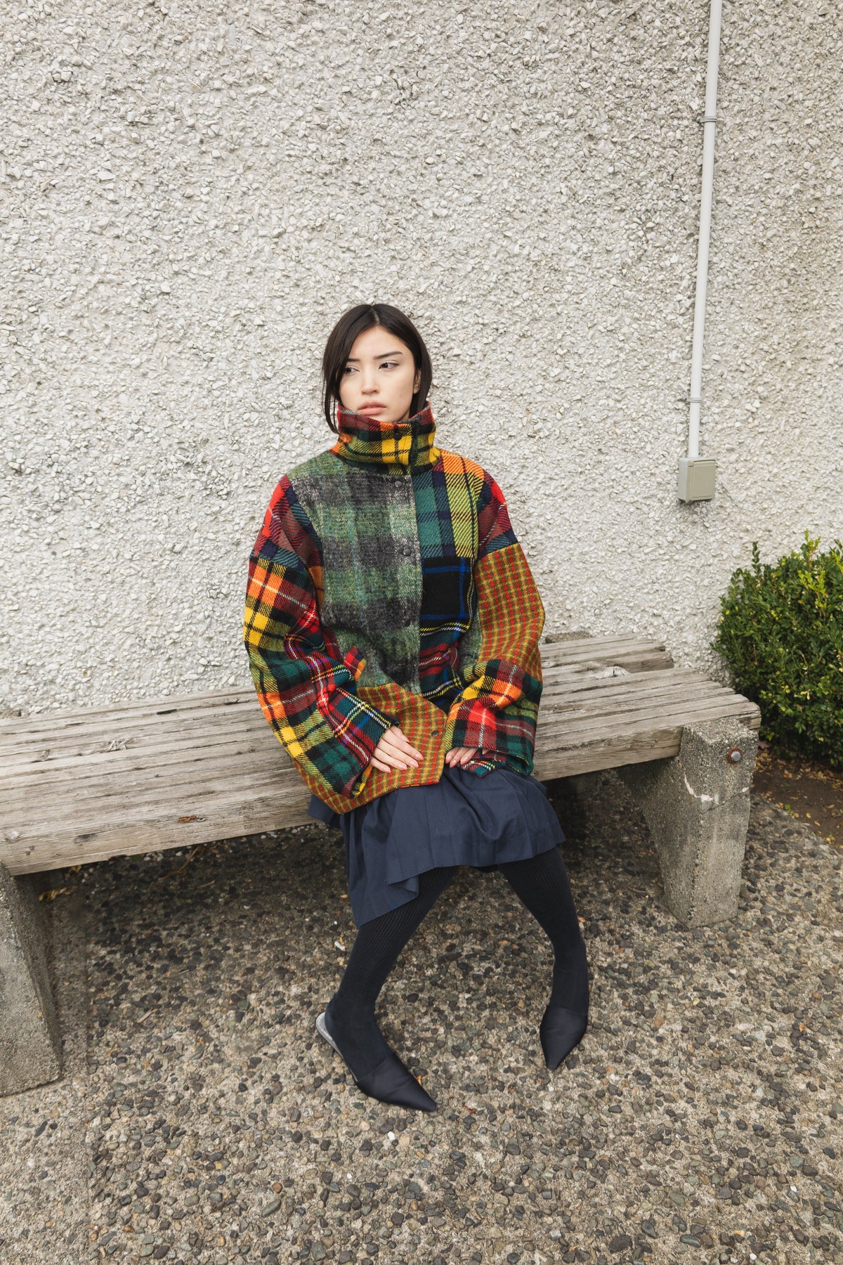 The Enclave Coat in Patchwork Wool Mixed Plaid