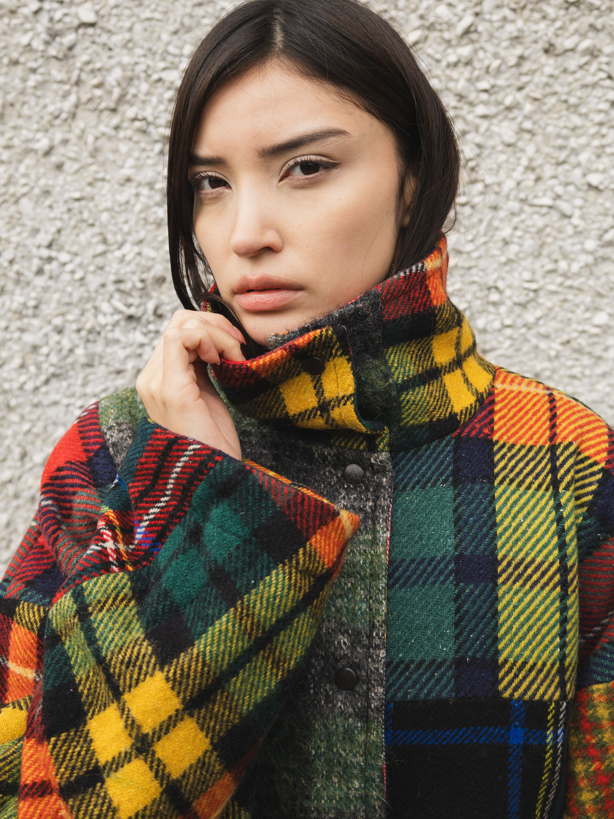 The Enclave Coat in Patchwork Wool Mixed Plaid