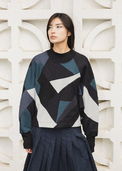 The Canopy Sweater in Black & Blue Scrapwork Cotton