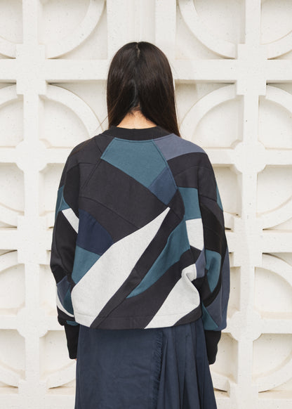 The Canopy Sweater in Black & Blue Scrapwork Cotton
