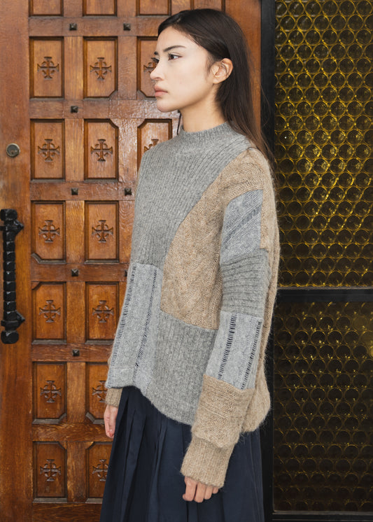 The Slack Sweater in Patchwork Wool Grey & Brown