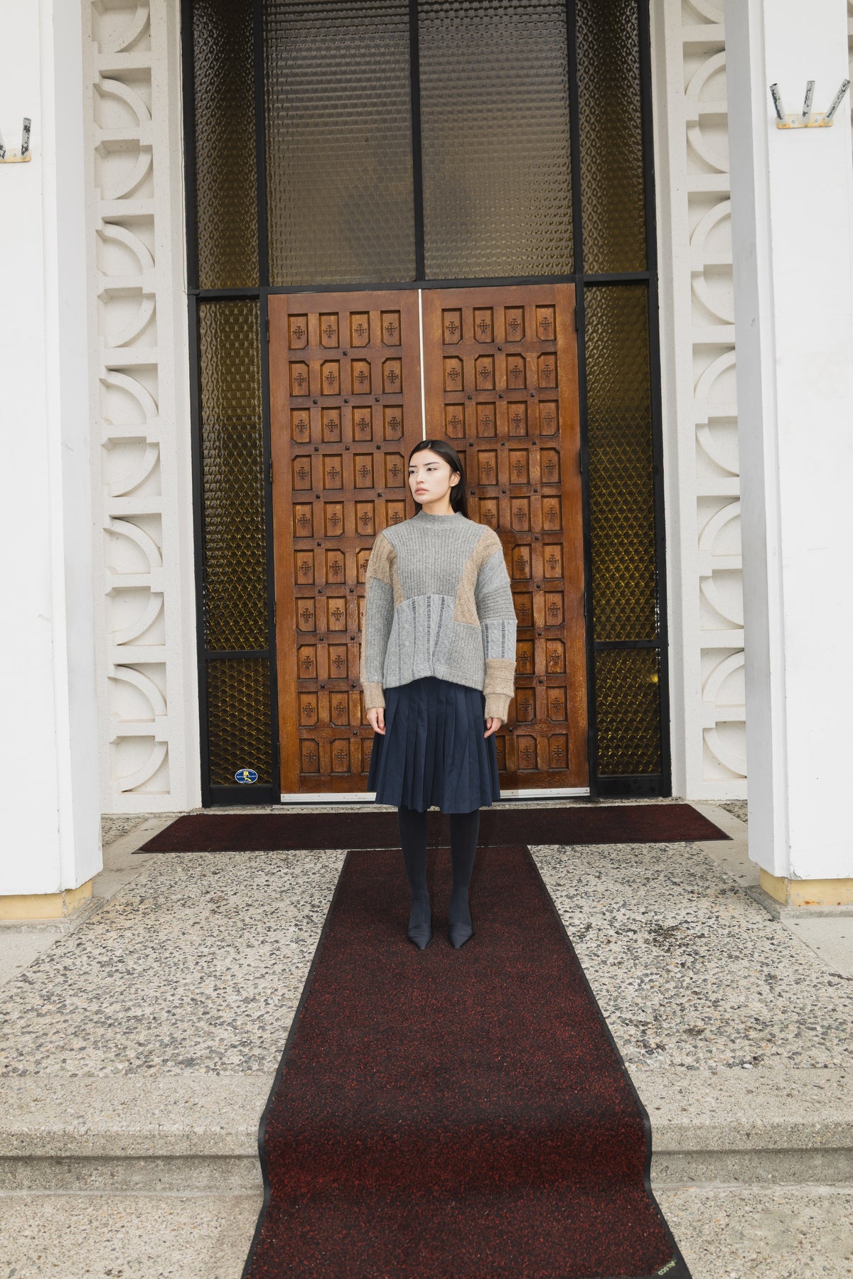 The Slack Sweater in Patchwork Wool Grey & Brown