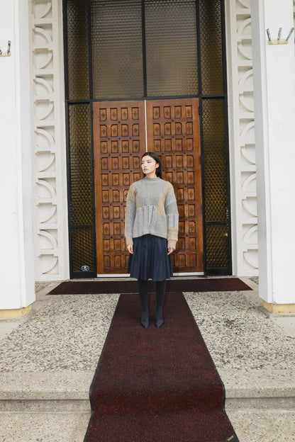 The Slack Sweater in Patchwork Wool Grey & Brown