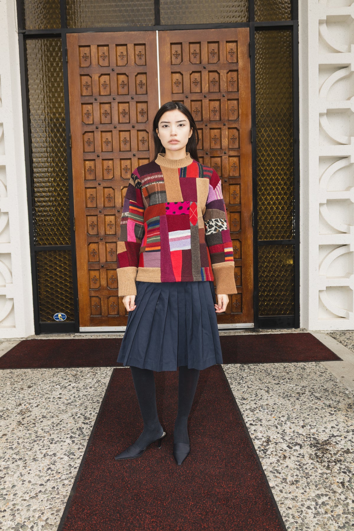 The Slack Sweater in Mixed Brown & Red Scrapwork Wool