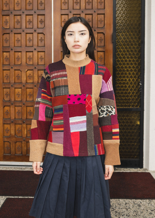 The Slack Sweater in Mixed Brown & Red Scrapwork Wool