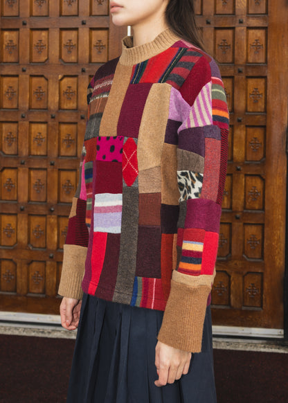 The Slack Sweater in Mixed Brown & Red Scrapwork Wool
