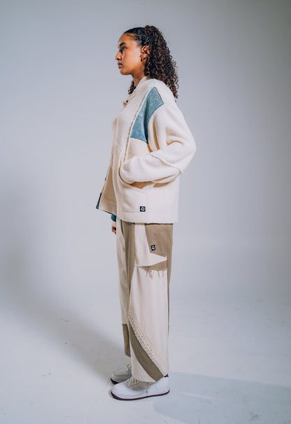 Patchwork Denim Baggy Pant – Brown, White & Lace