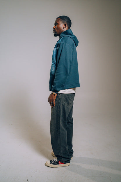 Navy & Blue Denim Patchwork Zip Hoodie