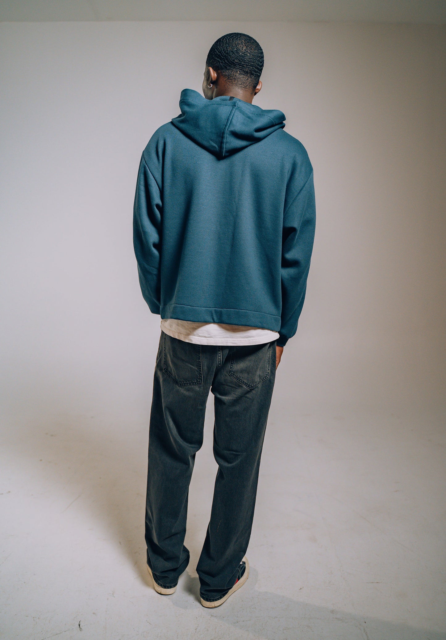 Navy & Blue Denim Patchwork Zip Hoodie