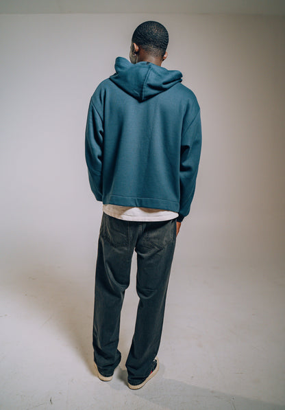 Navy & Blue Denim Patchwork Zip Hoodie