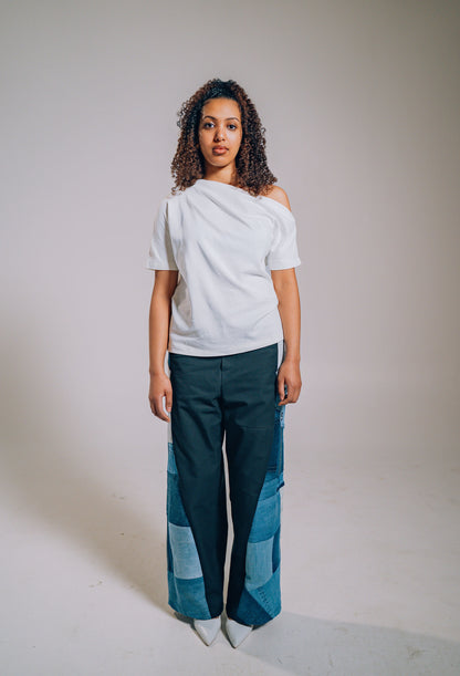 Patchwork Denim Baggy Pant – Blue Side Panel