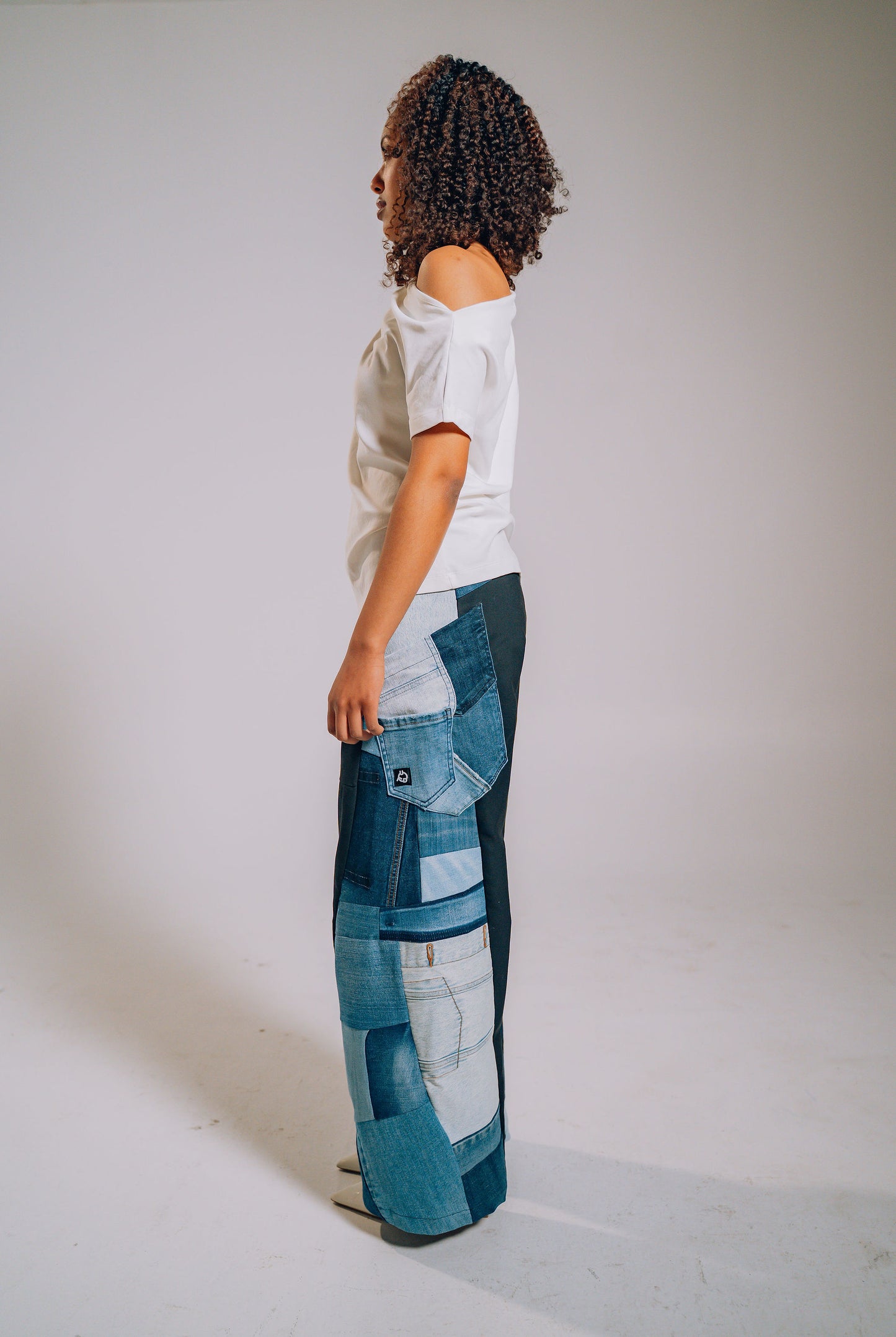 Patchwork Denim Baggy Pant – Blue Side Panel