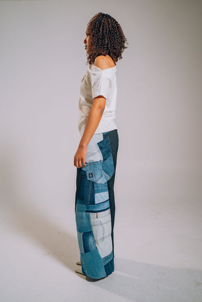 Patchwork Denim Baggy Pant – Blue Side Panel