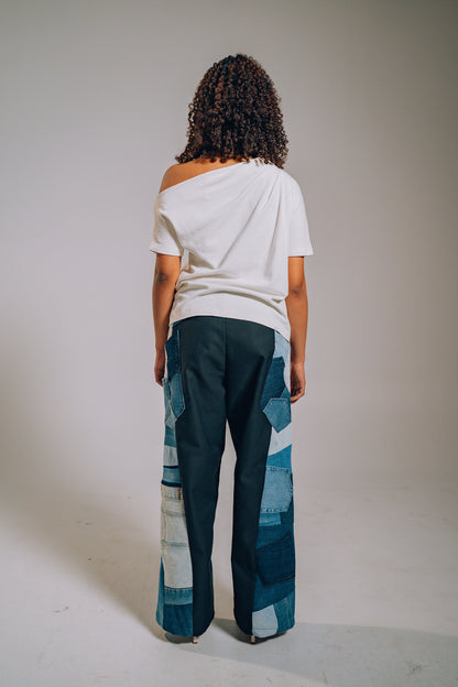 Patchwork Denim Baggy Pant – Blue Side Panel
