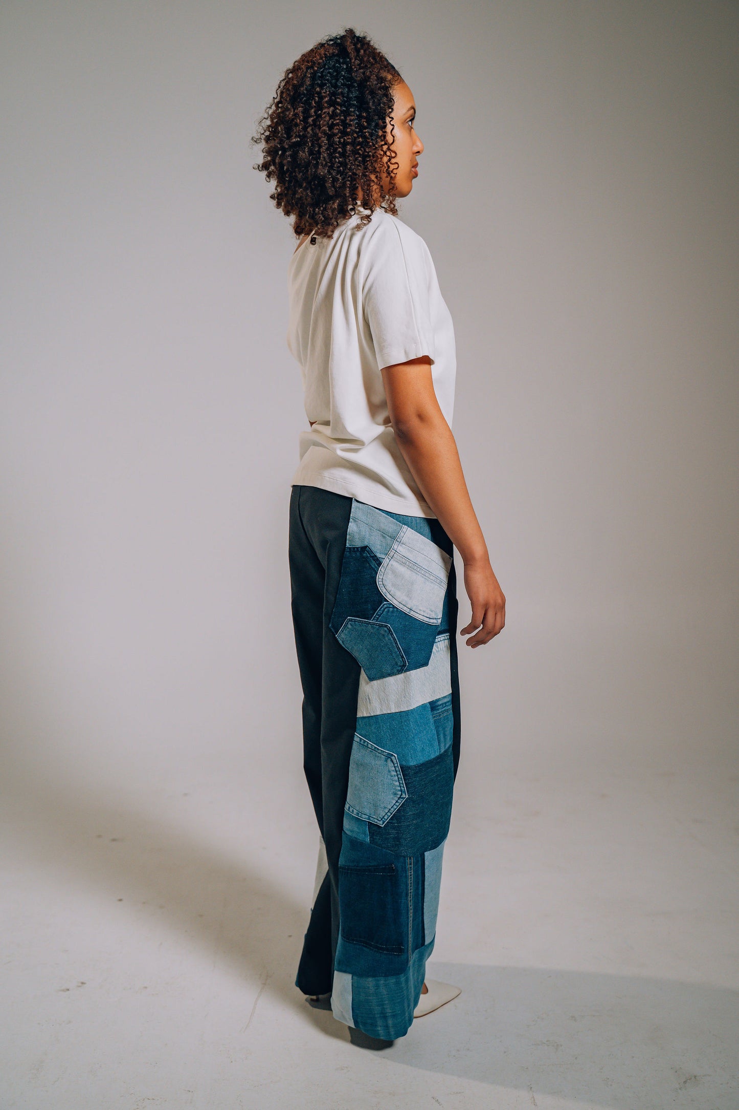 Patchwork Denim Baggy Pant – Blue Side Panel