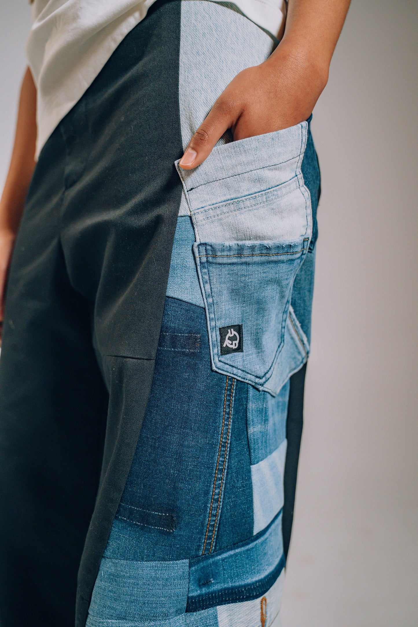 Patchwork Denim Baggy Pant – Blue Side Panel