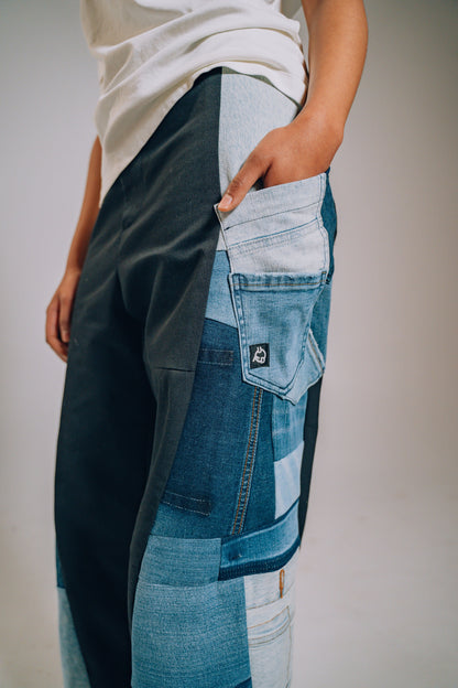 Patchwork Denim Baggy Pant – Blue Side Panel