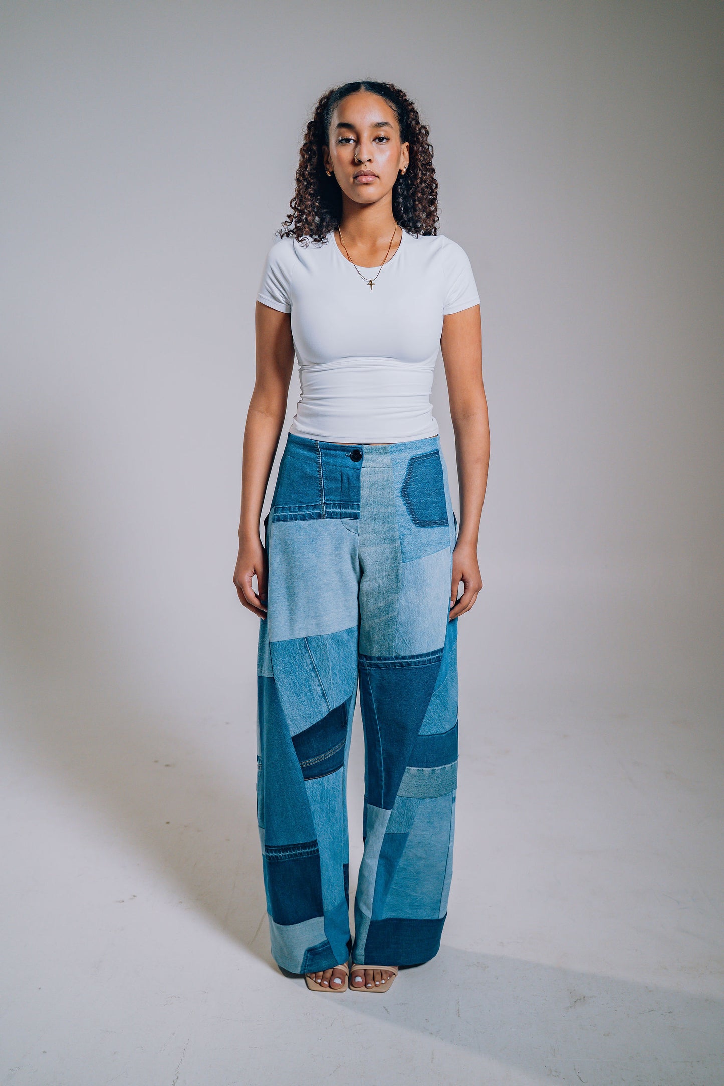 Patchwork Denim Baggy Pant – Blue Denim Mix