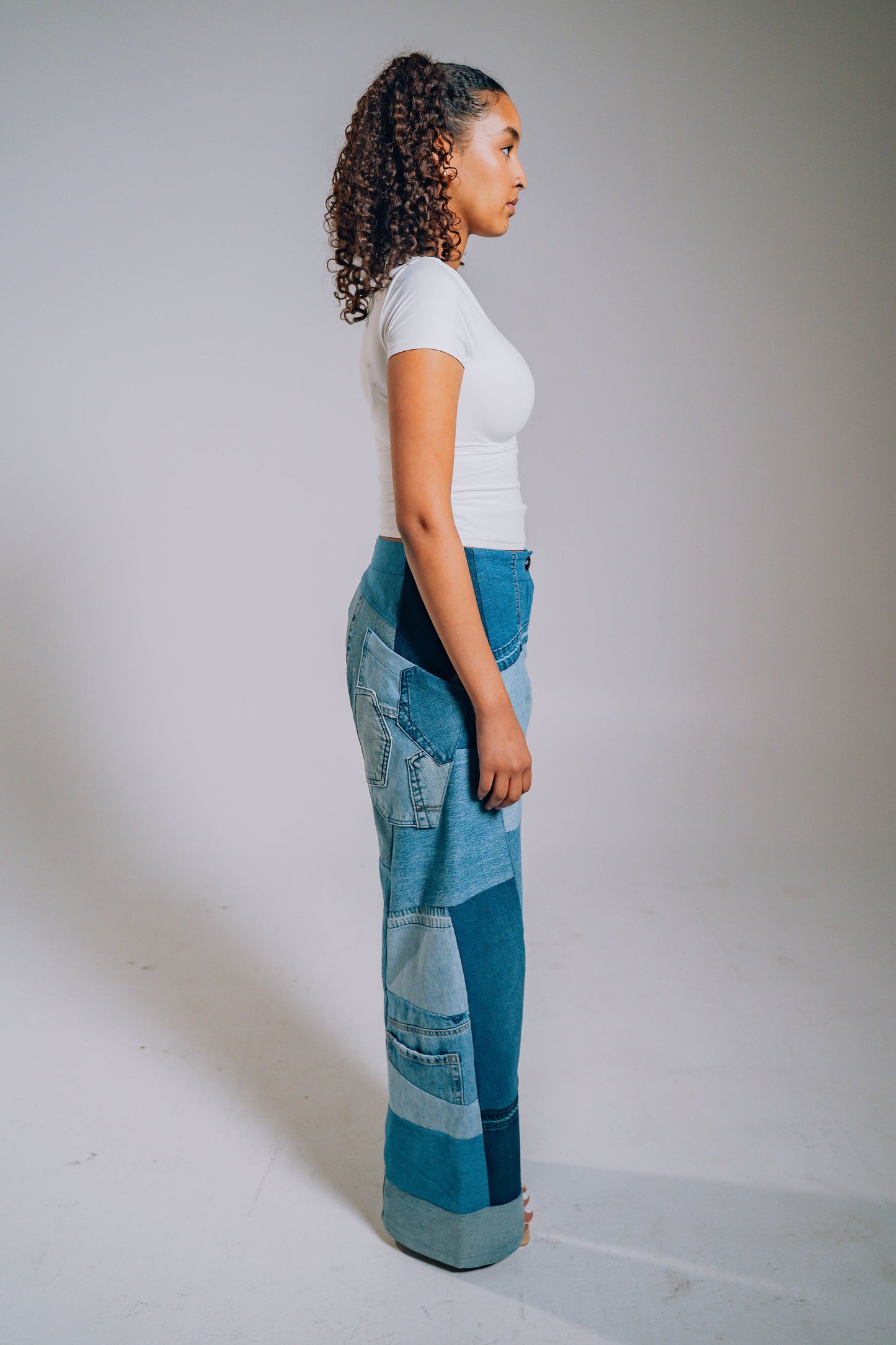 Patchwork Denim Baggy Pant – Blue Denim Mix