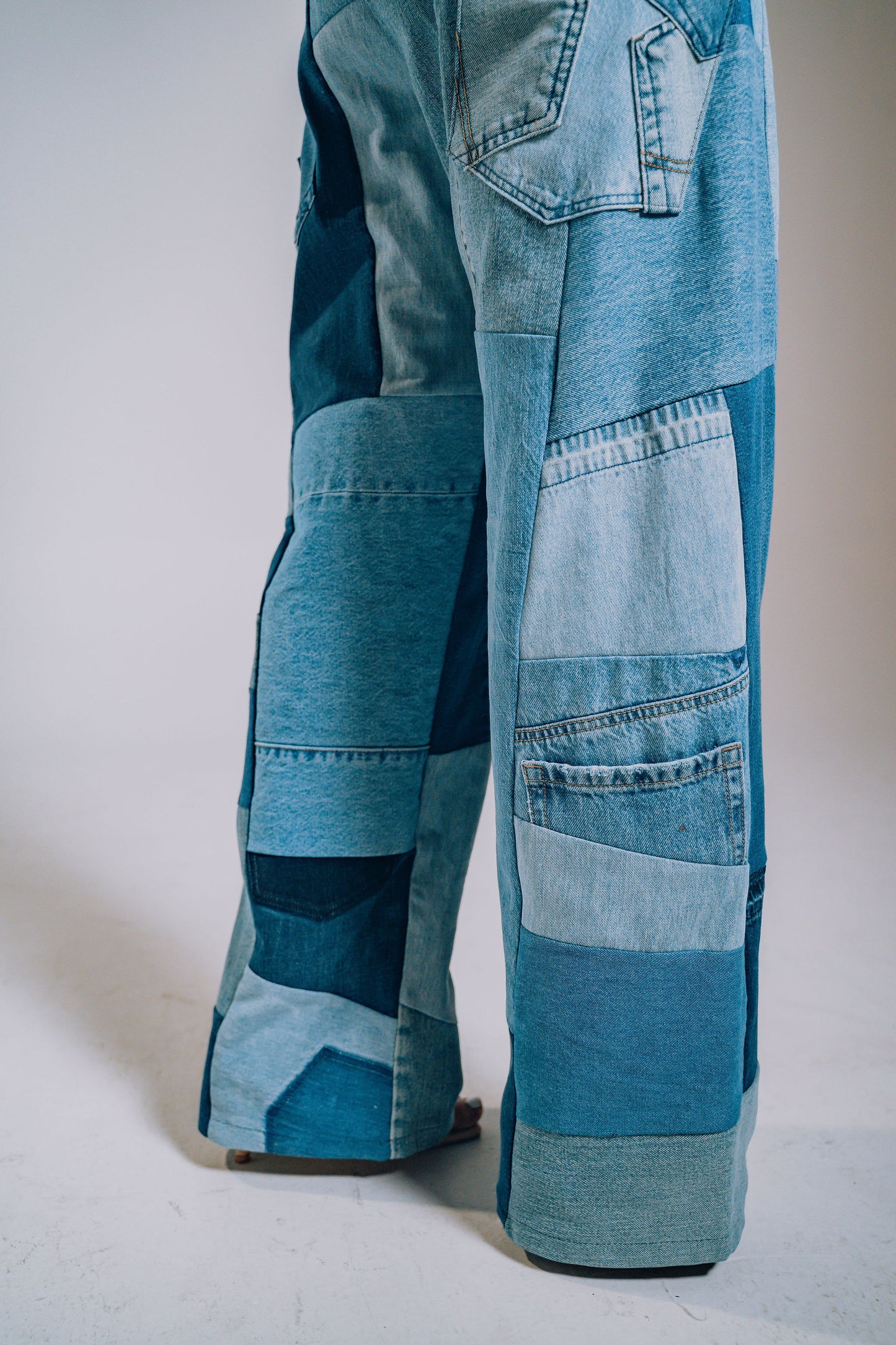Patchwork Denim Baggy Pant – Blue Denim Mix