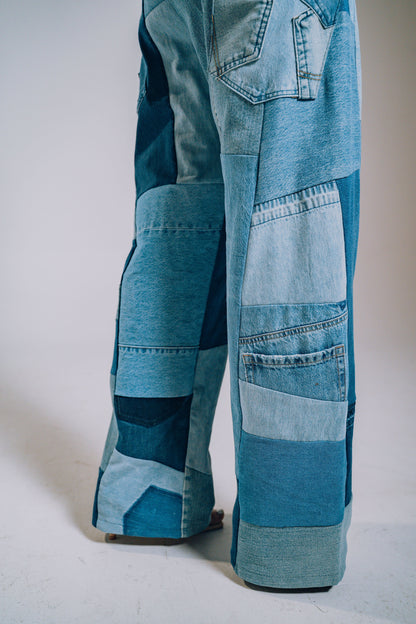 Patchwork Denim Baggy Pant – Blue Denim Mix