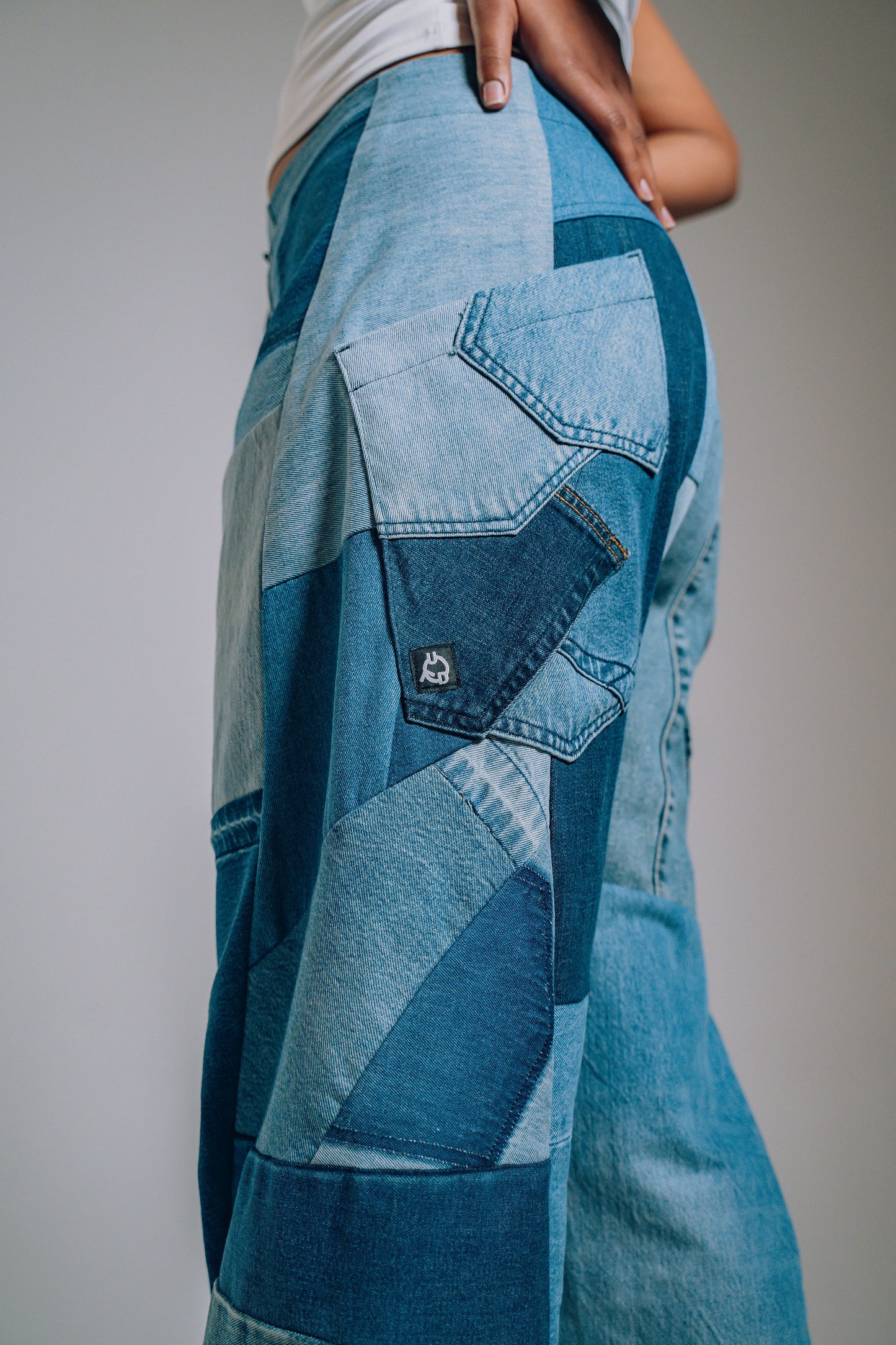 Patchwork Denim Baggy Pant – Blue Denim Mix